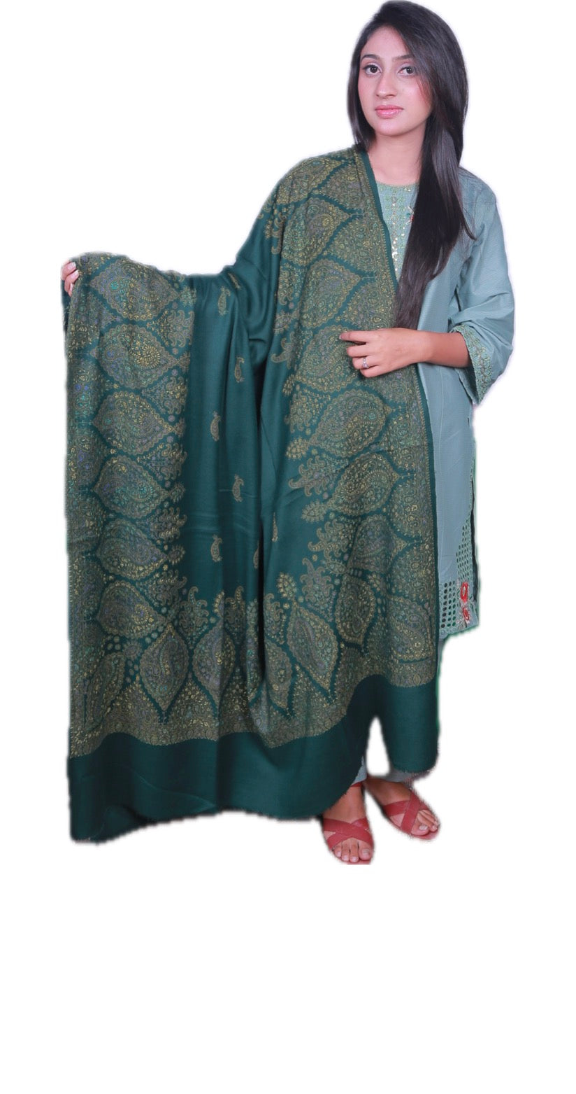 Green Handmade Cashmere Sozni Embroidered Shawl