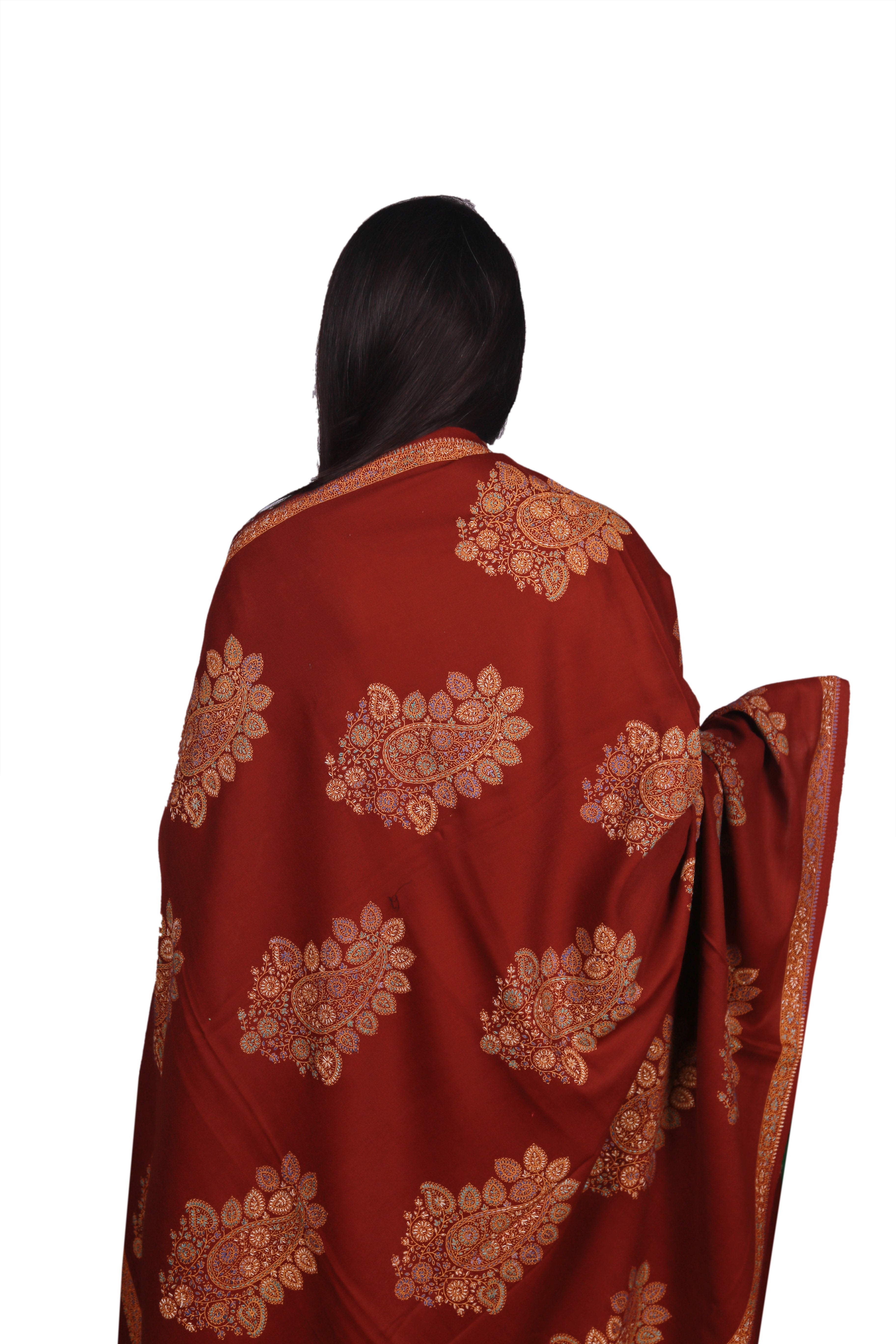 Maroon Love Hand Embroidery Cashmere Shawl