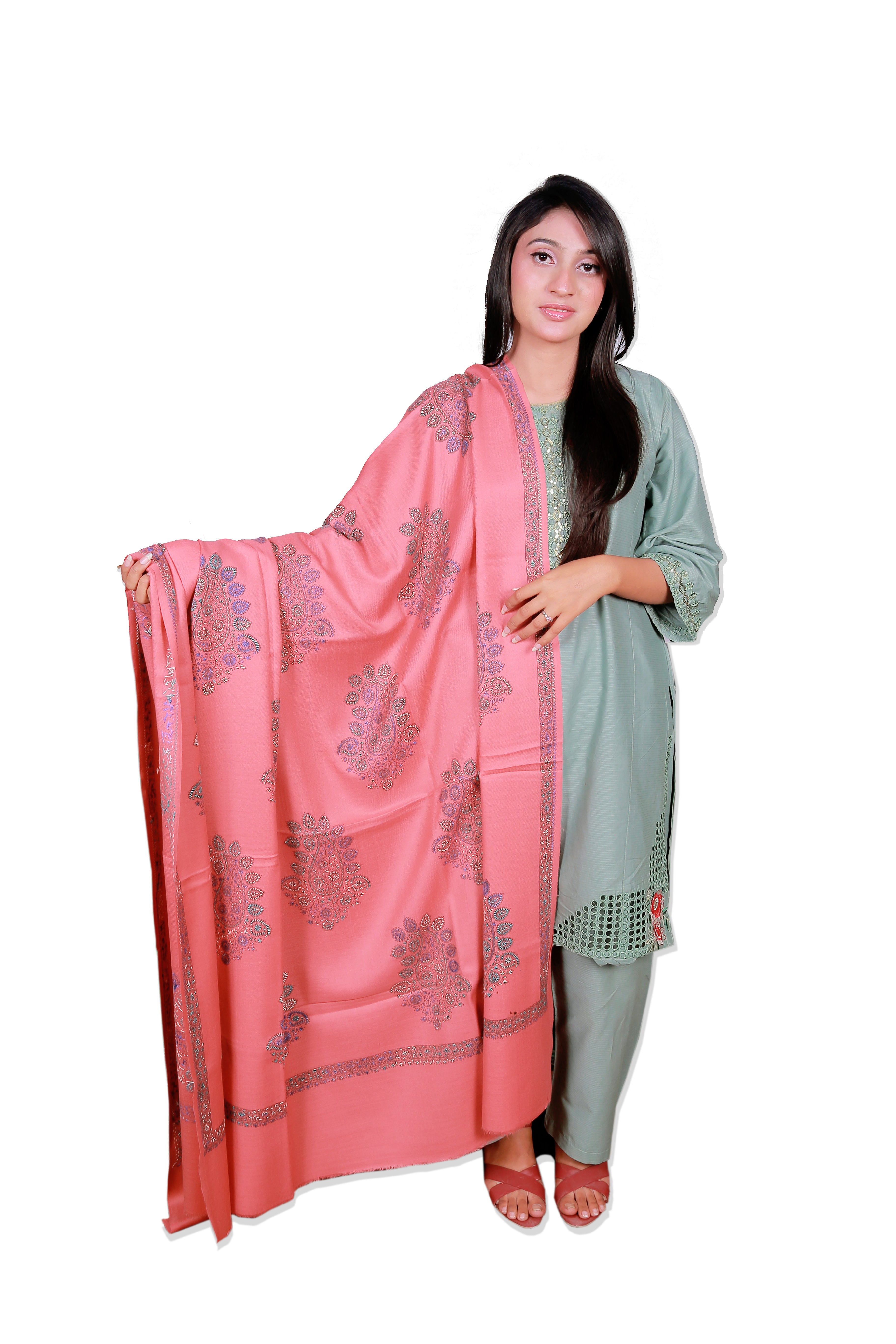 Rose Pink Cashmere Shawl Hand Embroidered