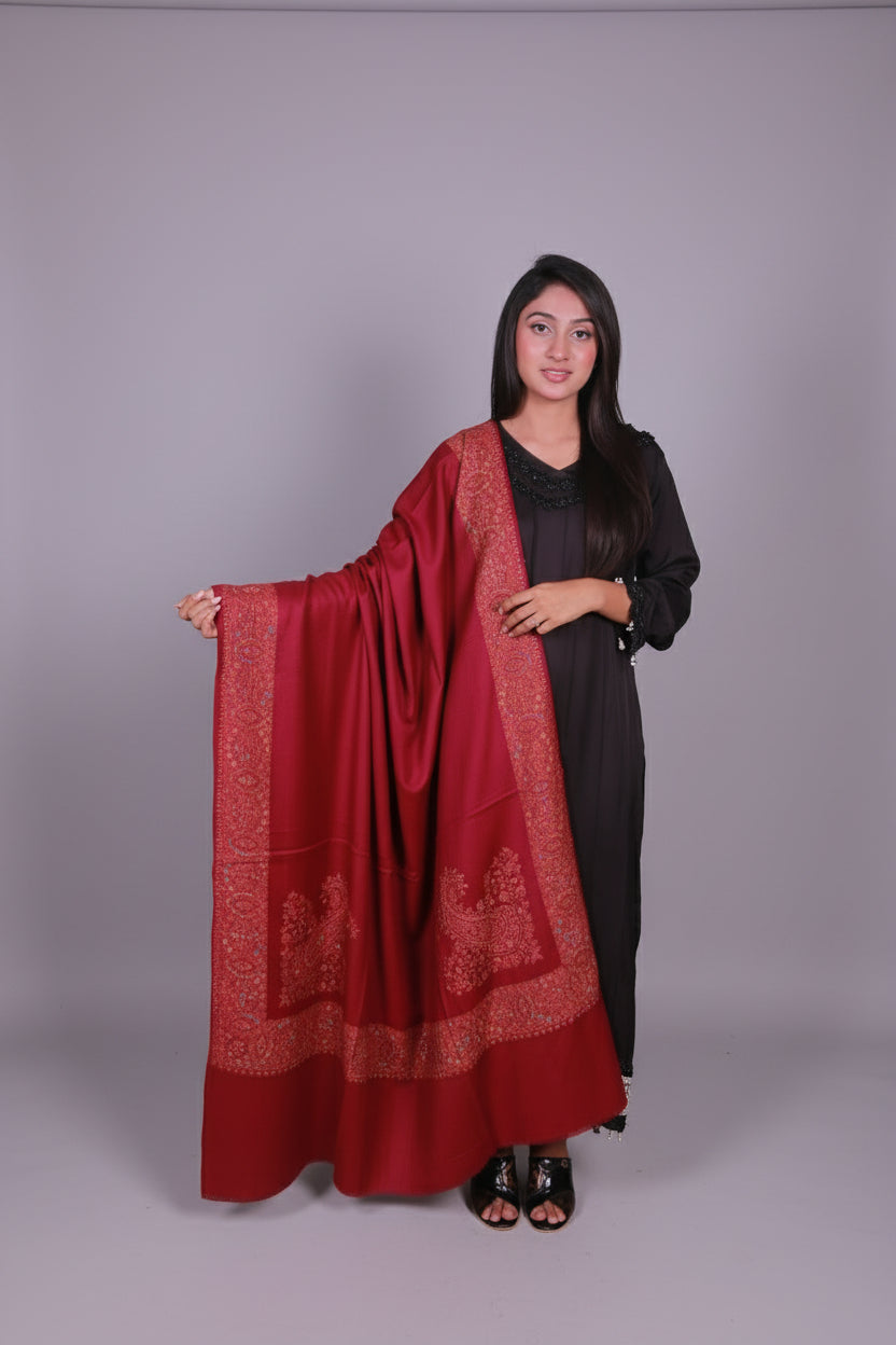 Red Love Shawl, Sozni Embroidery