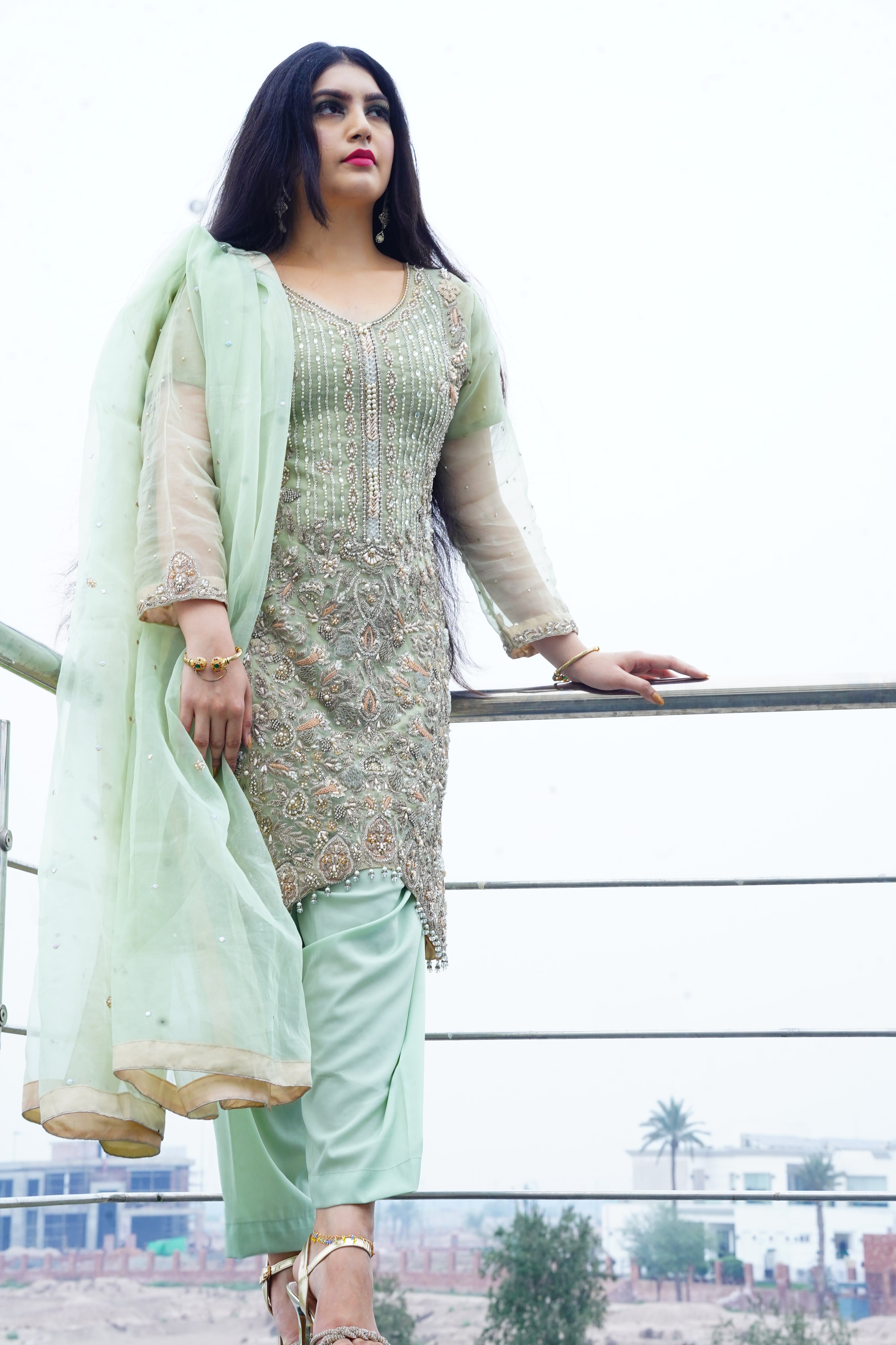 Handmade Embroidery Shirt with Naqshi Dabka And Moti Work