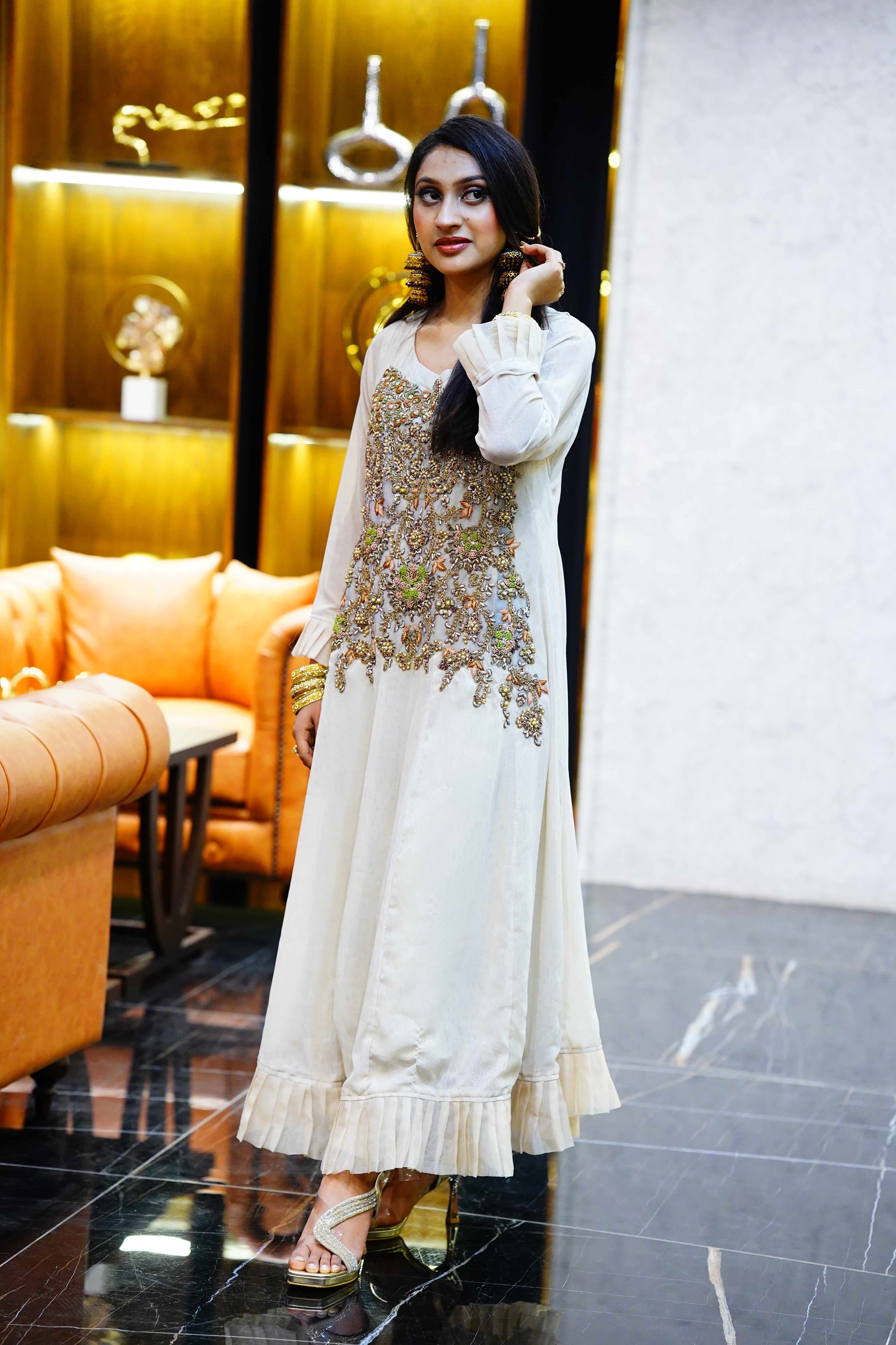 Pure Chiffon Maxi with Moti Dabka And Resham Embroidery