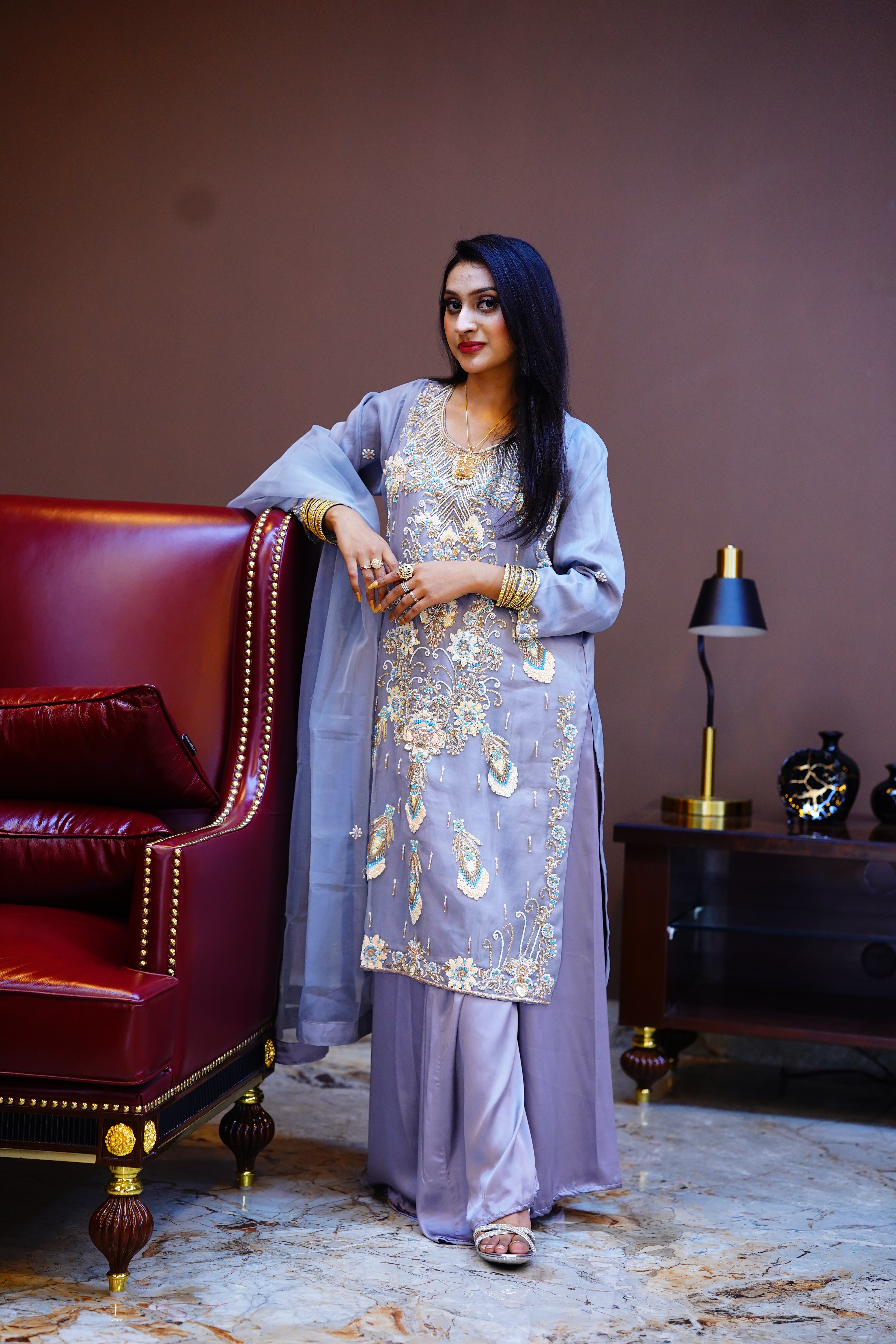 Handmade Organza Long Shirt With Dupatta And Sharara