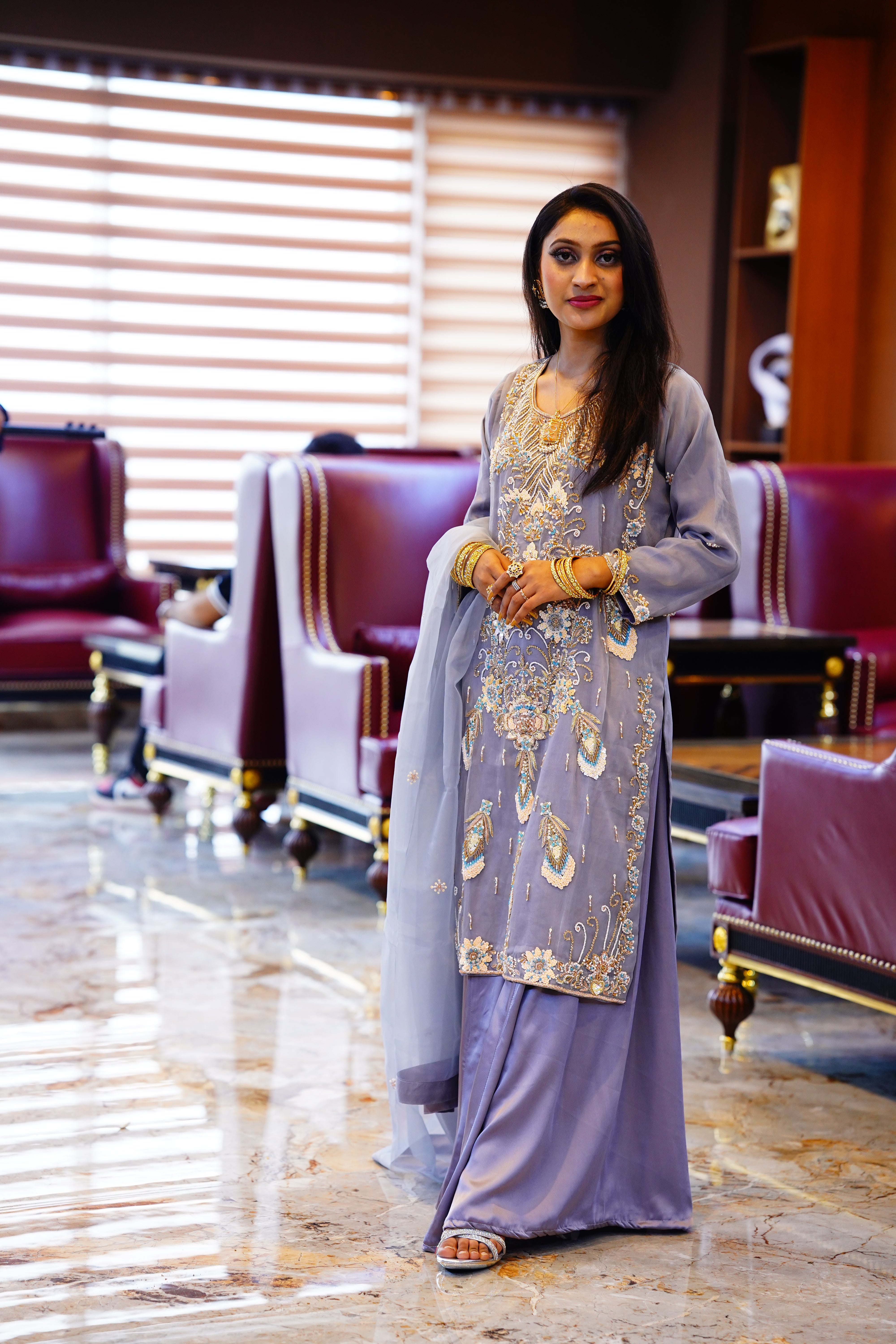 Handmade Organza Long Shirt With Dupatta And Sharara