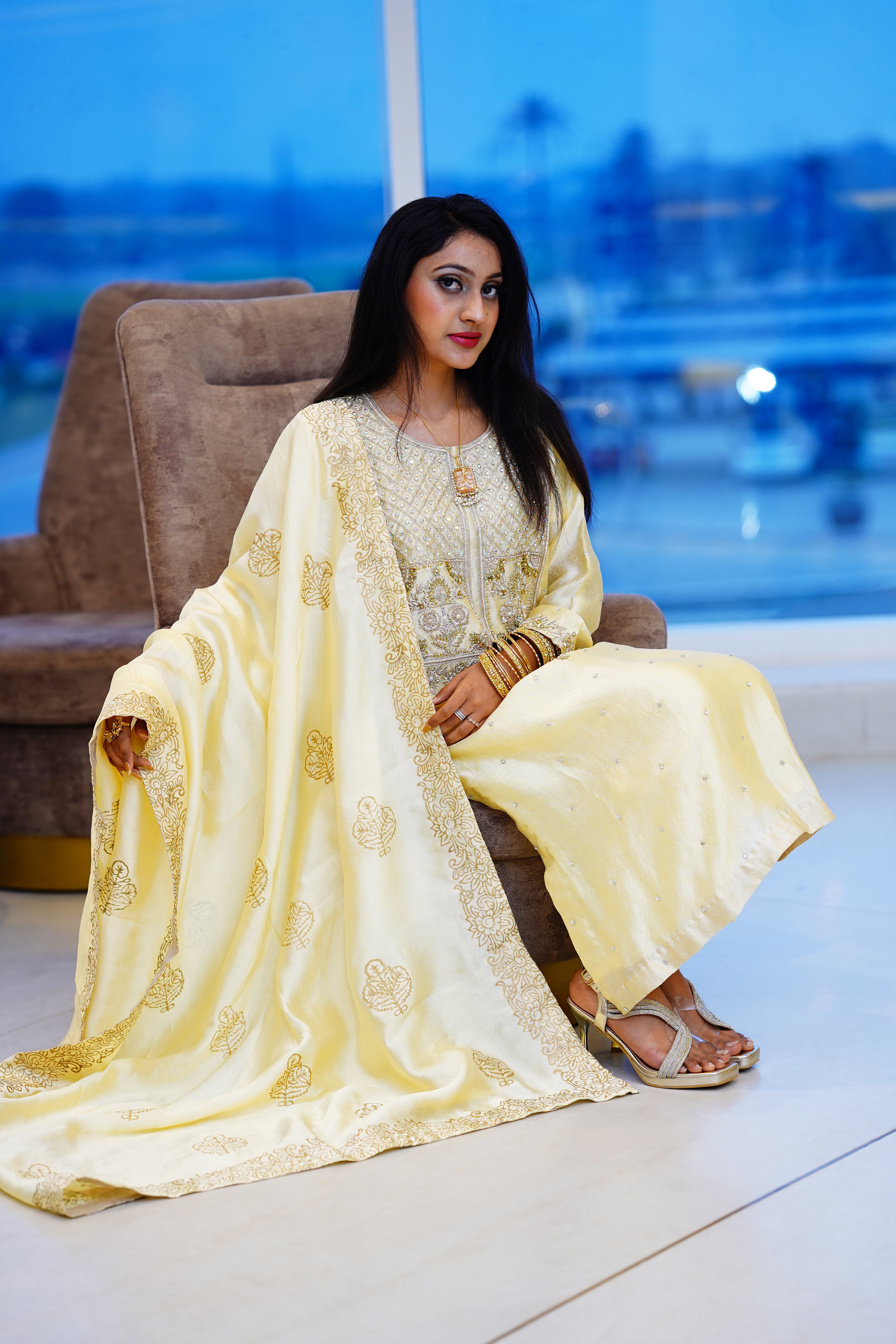 Handmade Naqshi - Adda Work Sheesha Silk Dupatta with Block Print