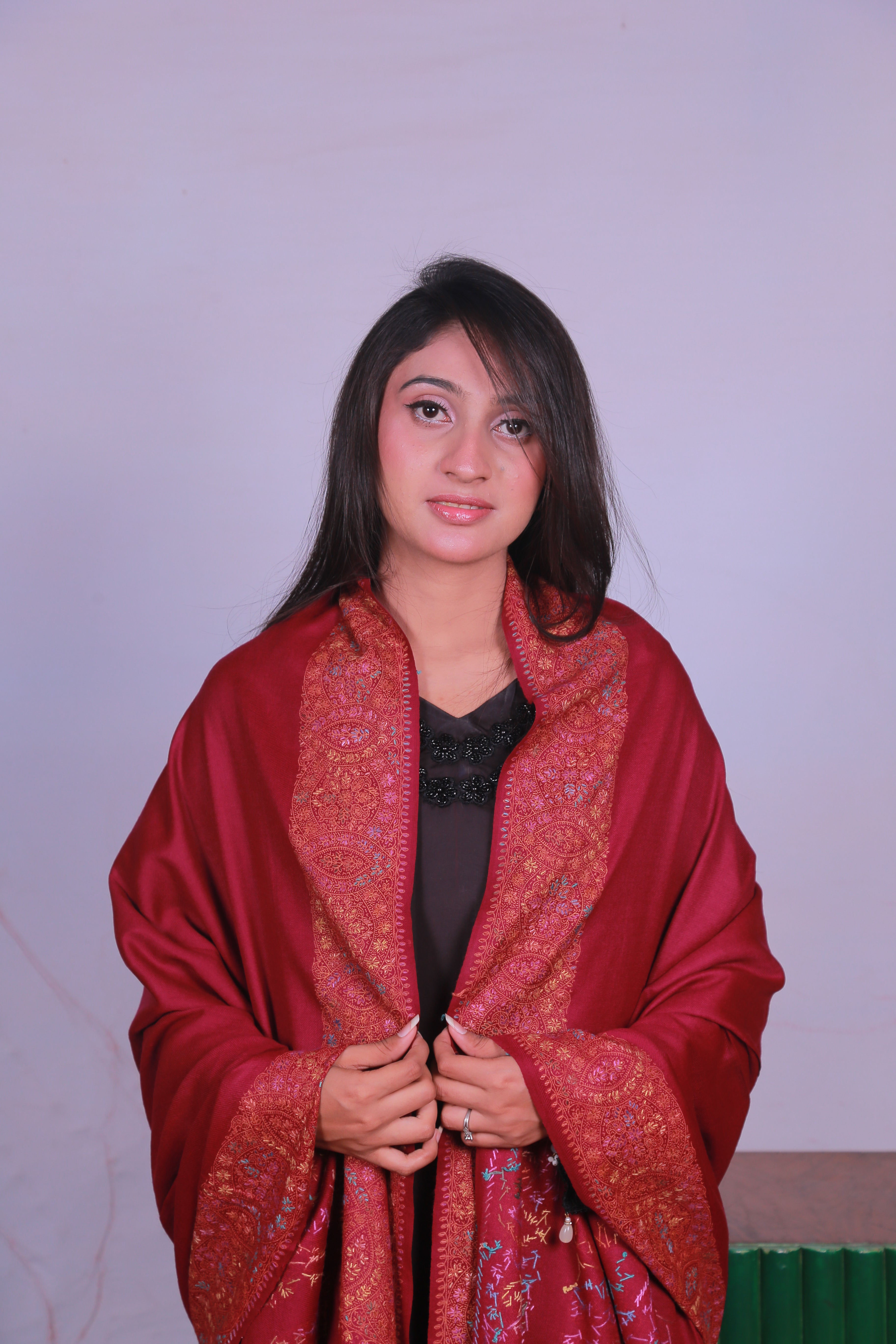 Red Love Shawl, Sozni Embroidery