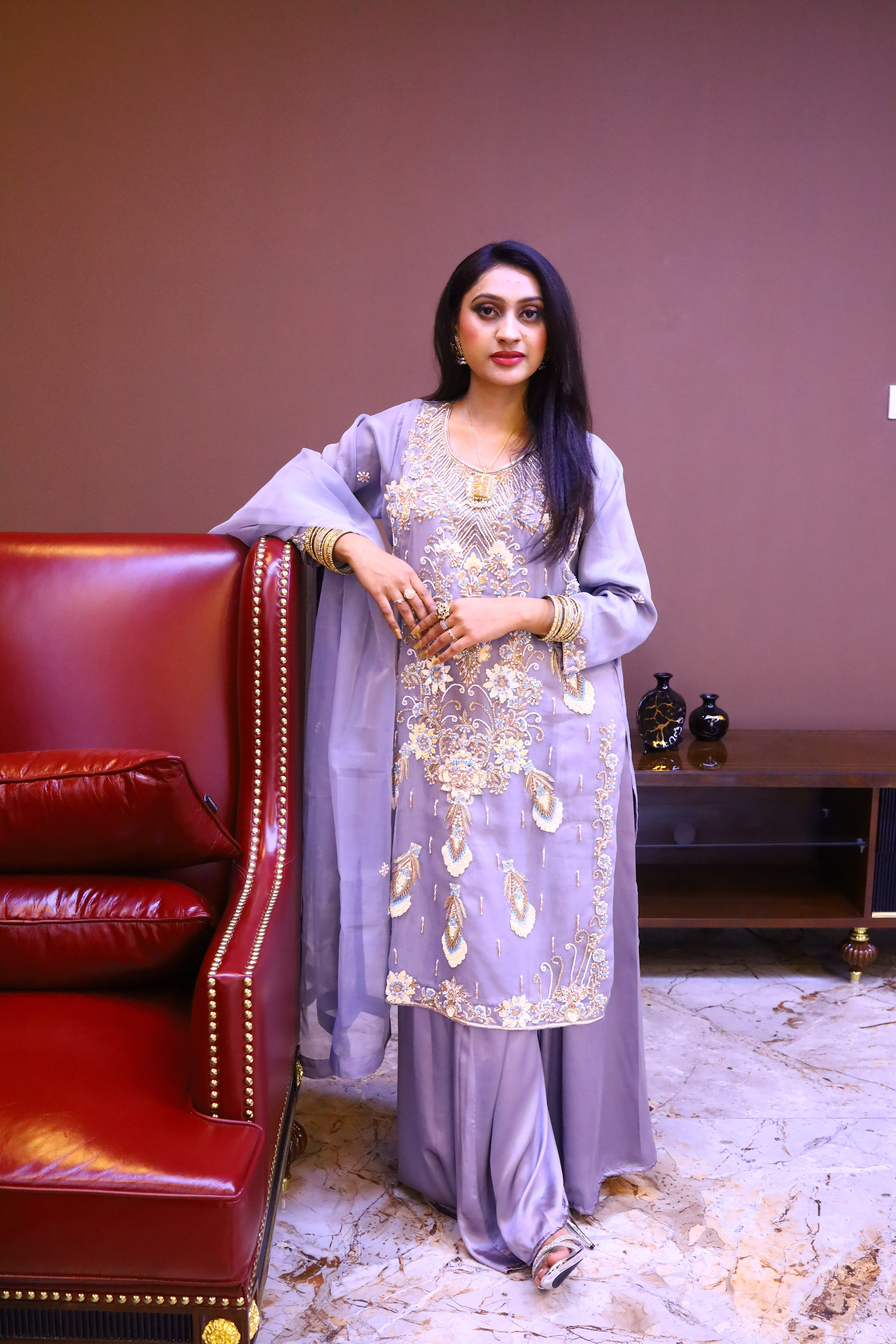 Handmade Organza Long Shirt With Dupatta And Sharara