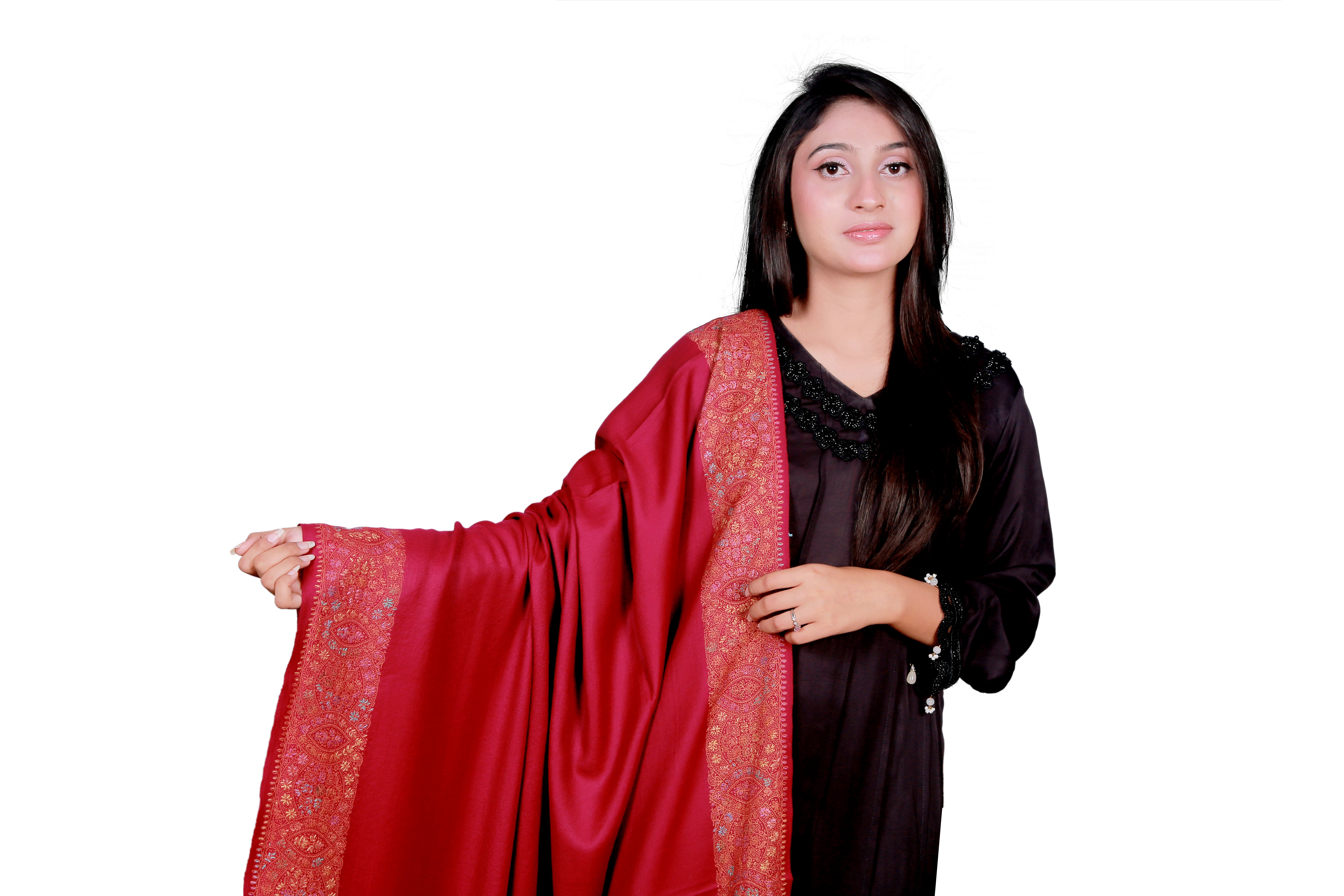 Red Love Shawl, Sozni Embroidery