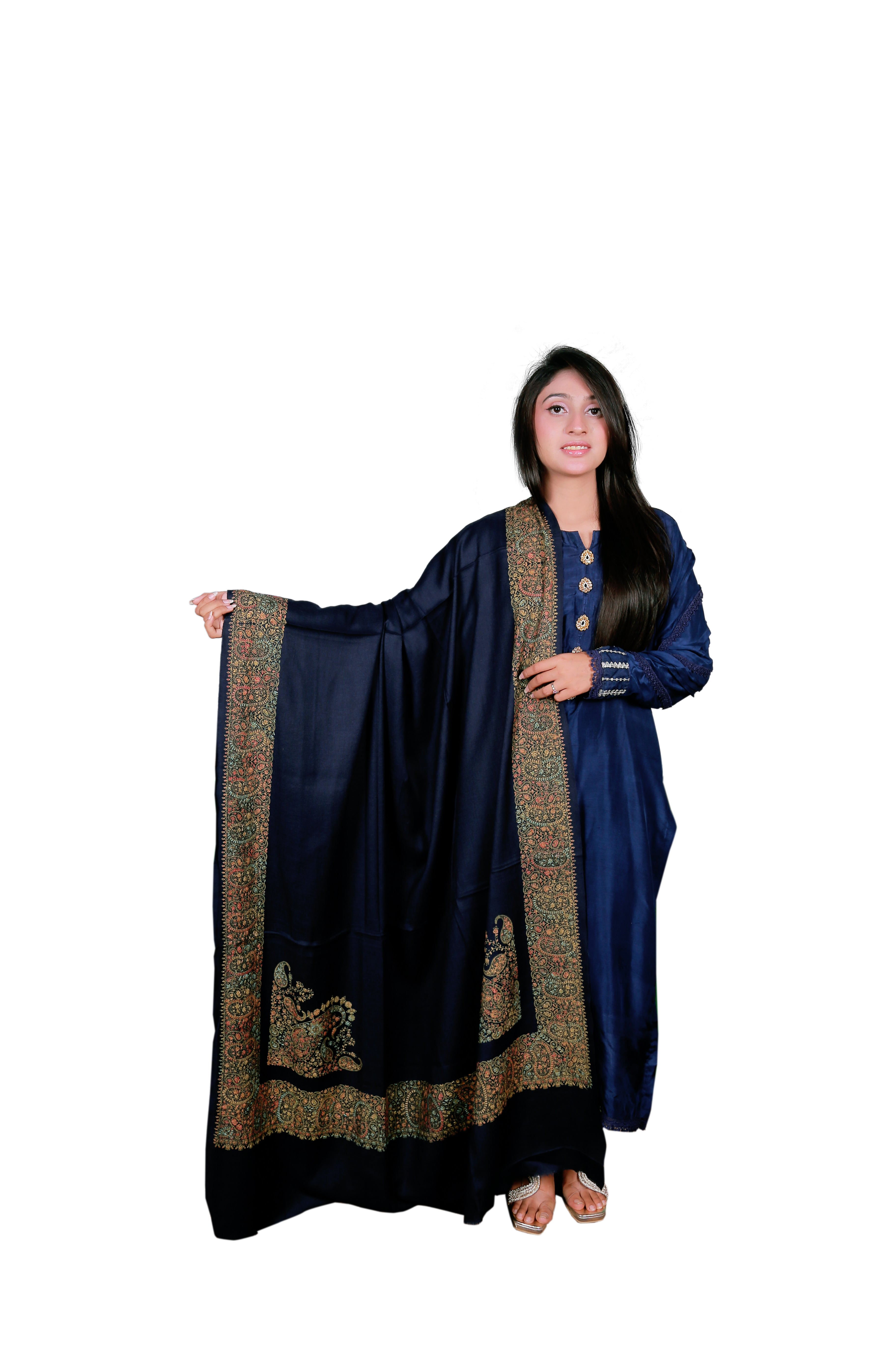 Handmade Navy Cashmere Shawl