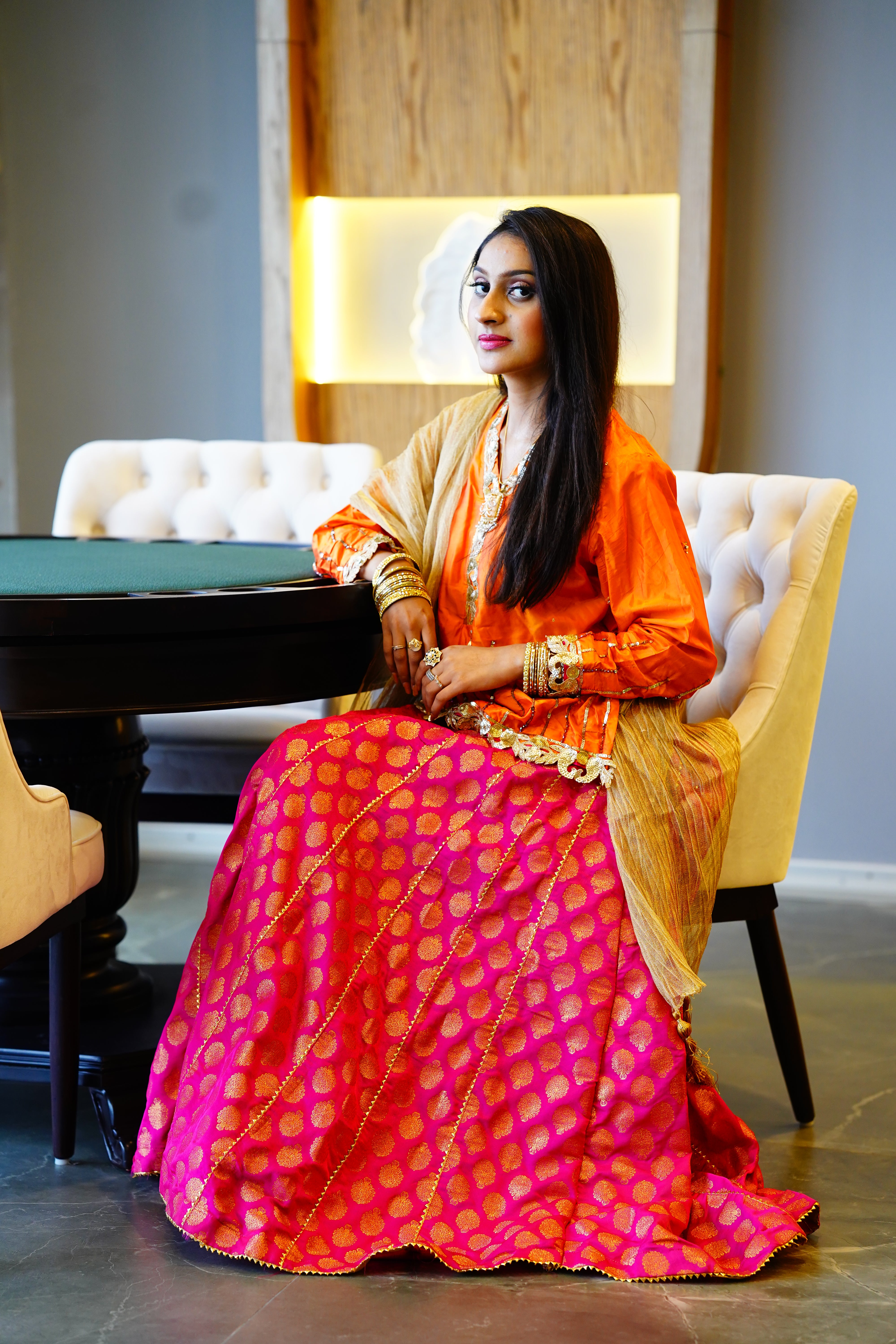 Katlan Silk Shirt With Jamawar Lehenga | Net Dupatta