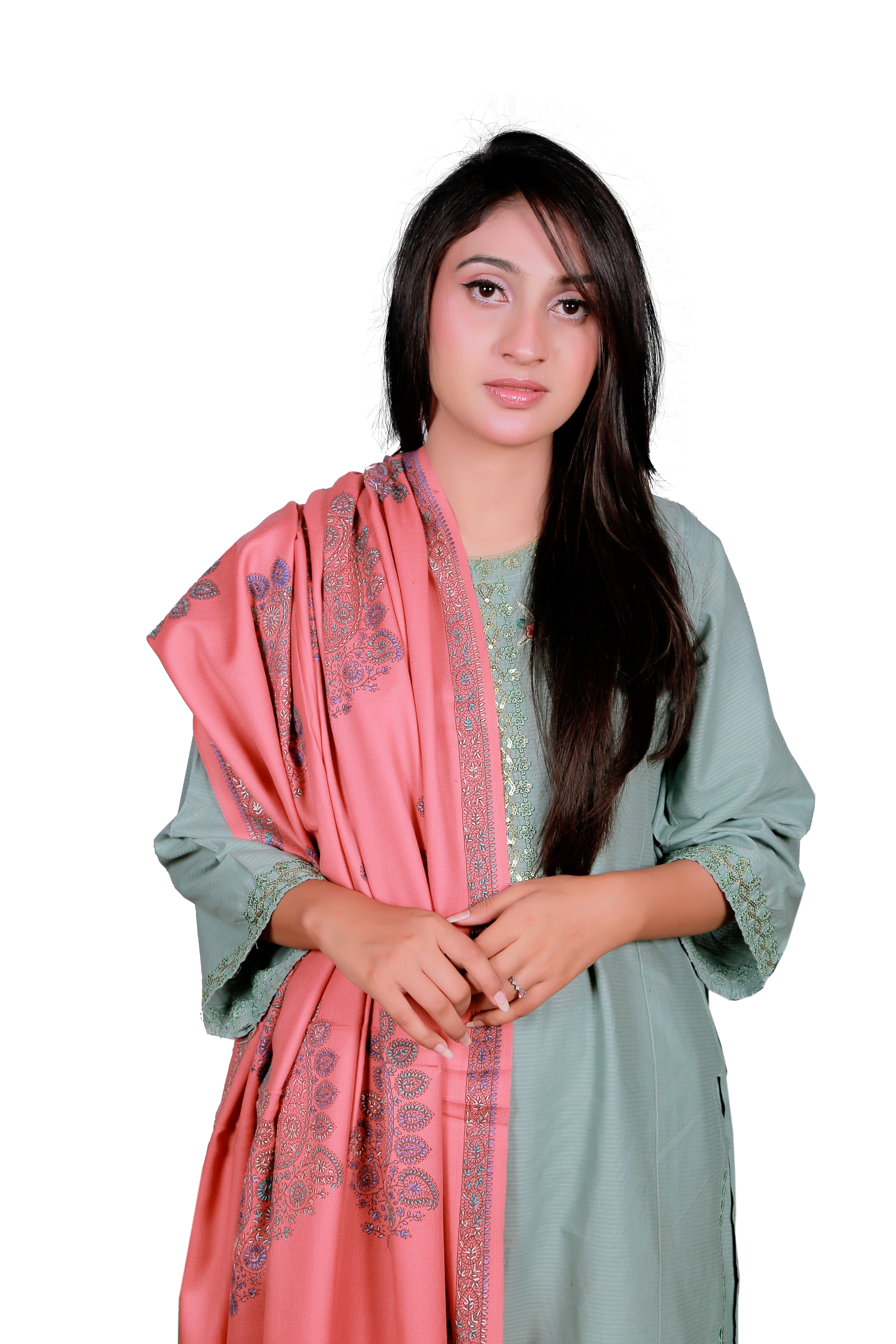 Rose Pink Cashmere Shawl Hand Embroidered