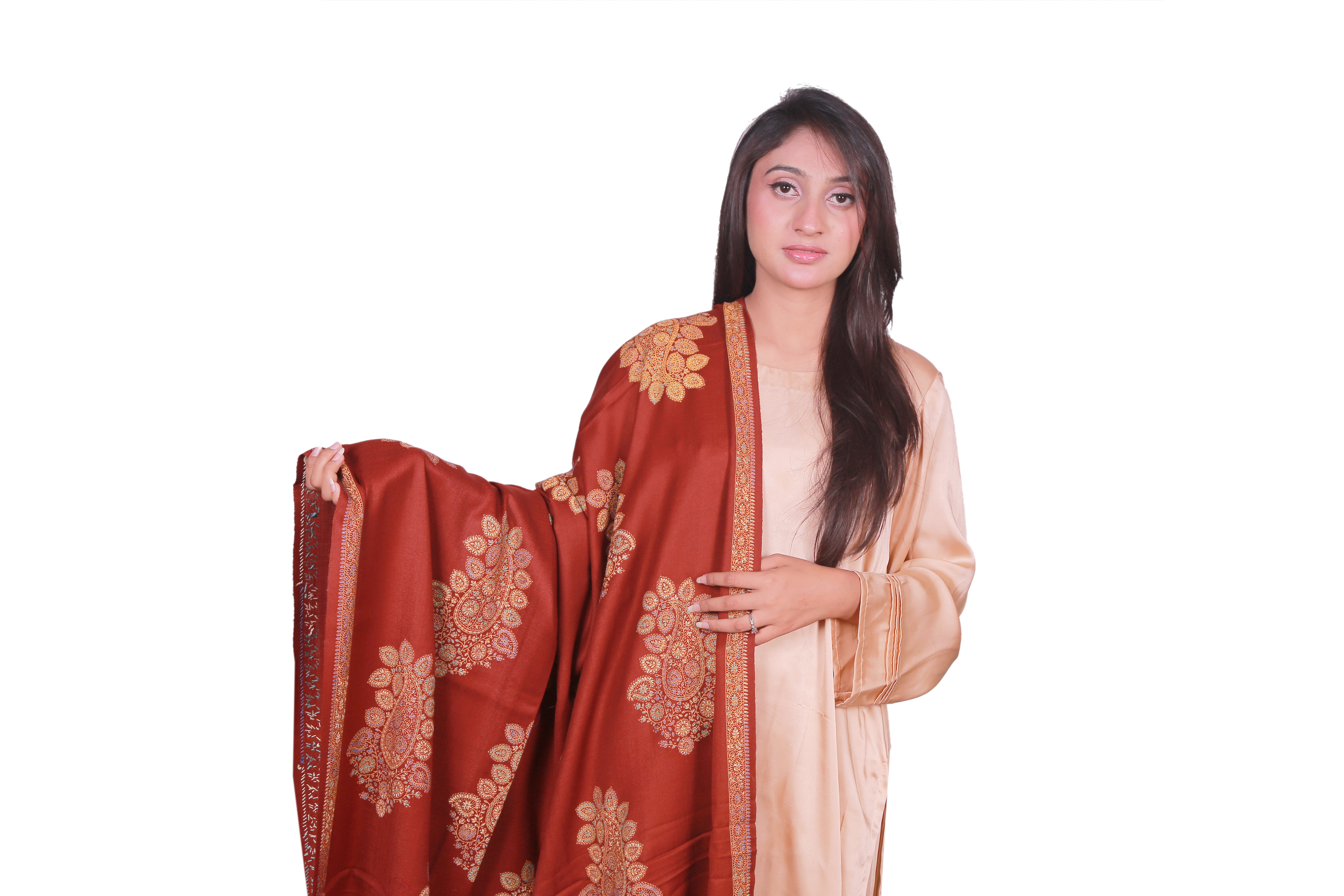 Maroon Love Hand Embroidery Cashmere Shawl