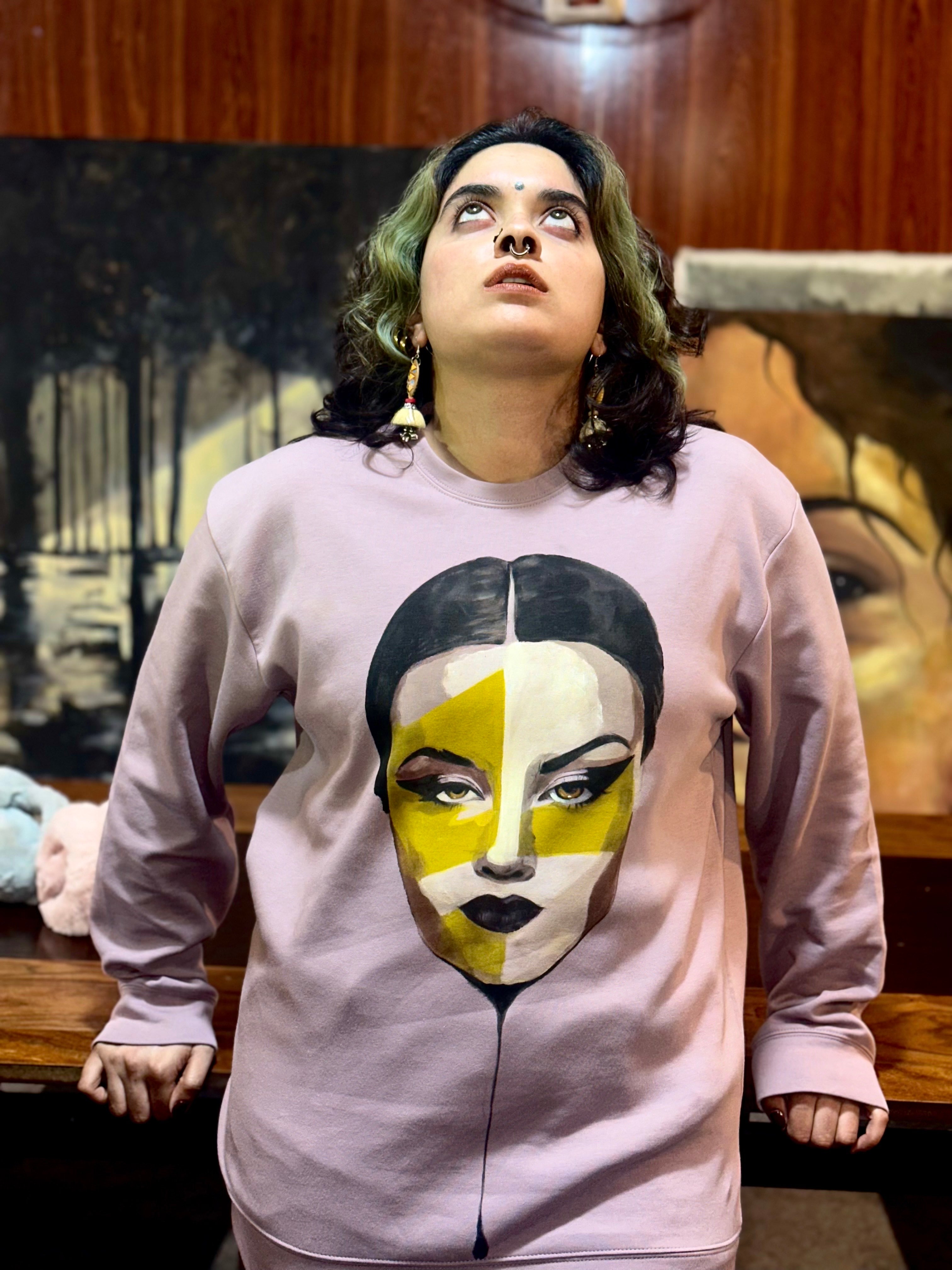 Abstract Face Art Sweatshirt for Women – Graphic Oversized Pullover