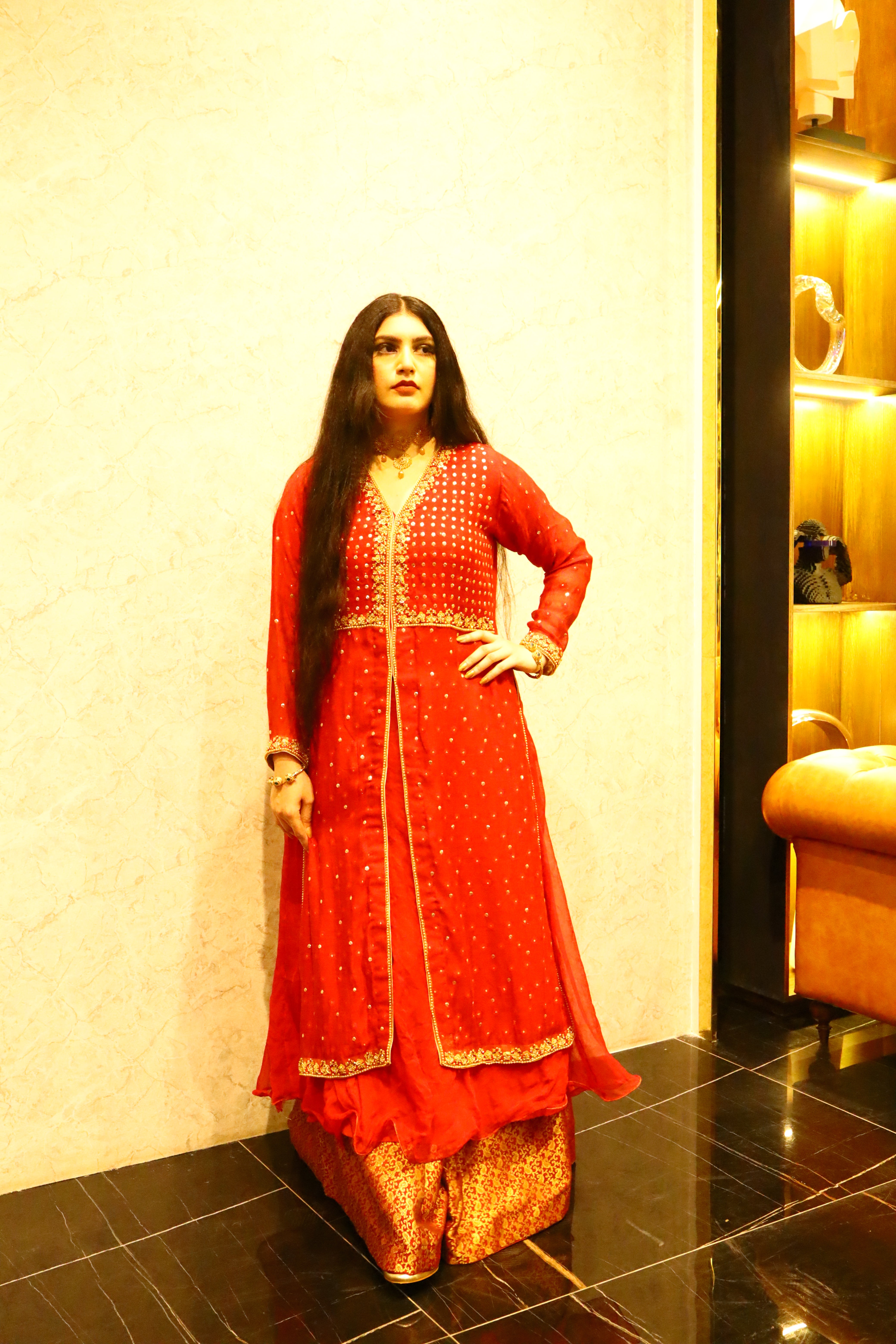 Pure Chiffon Frock With Banarsi Jamawar