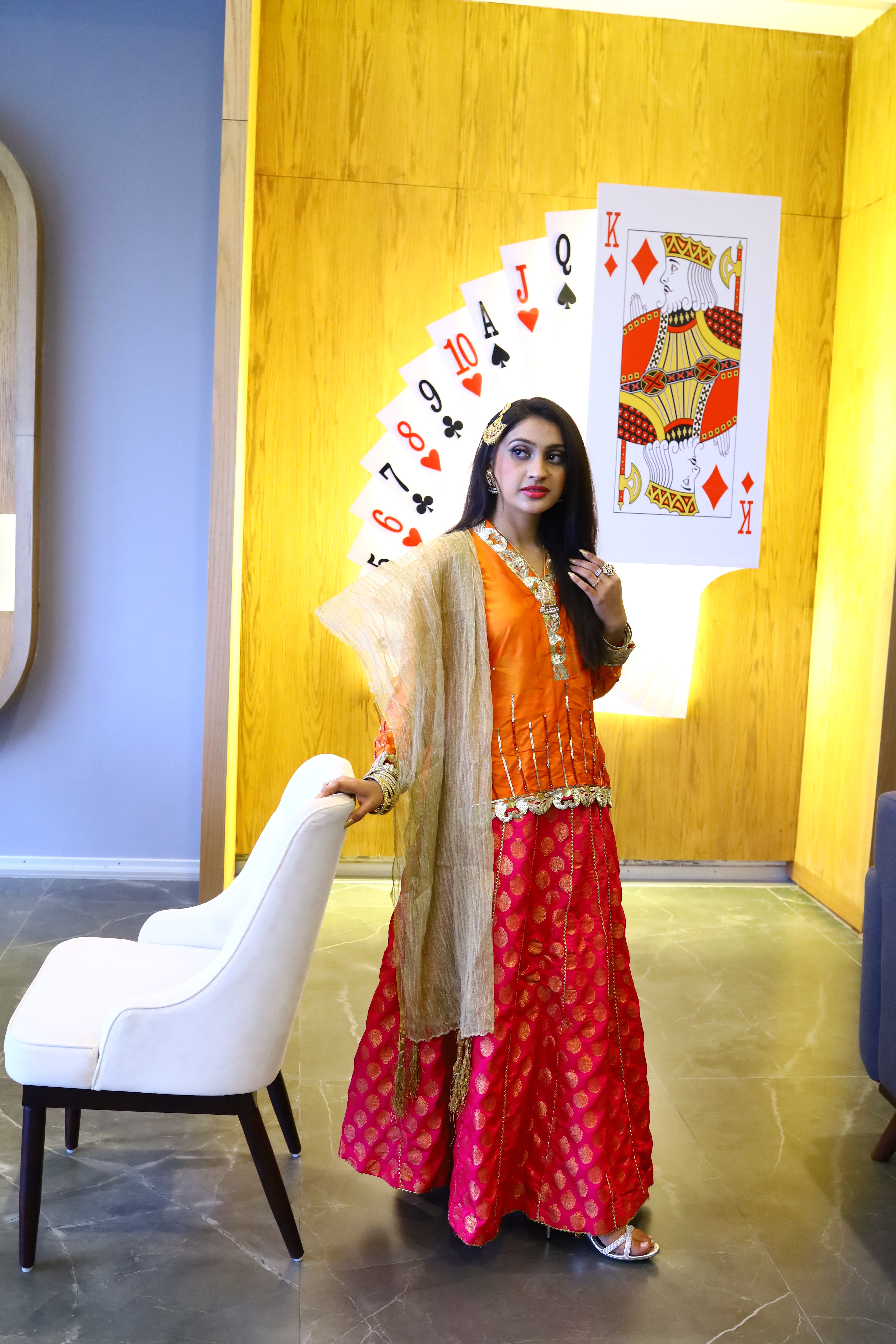 Katlan Silk Shirt With Jamawar Lehenga | Net Dupatta