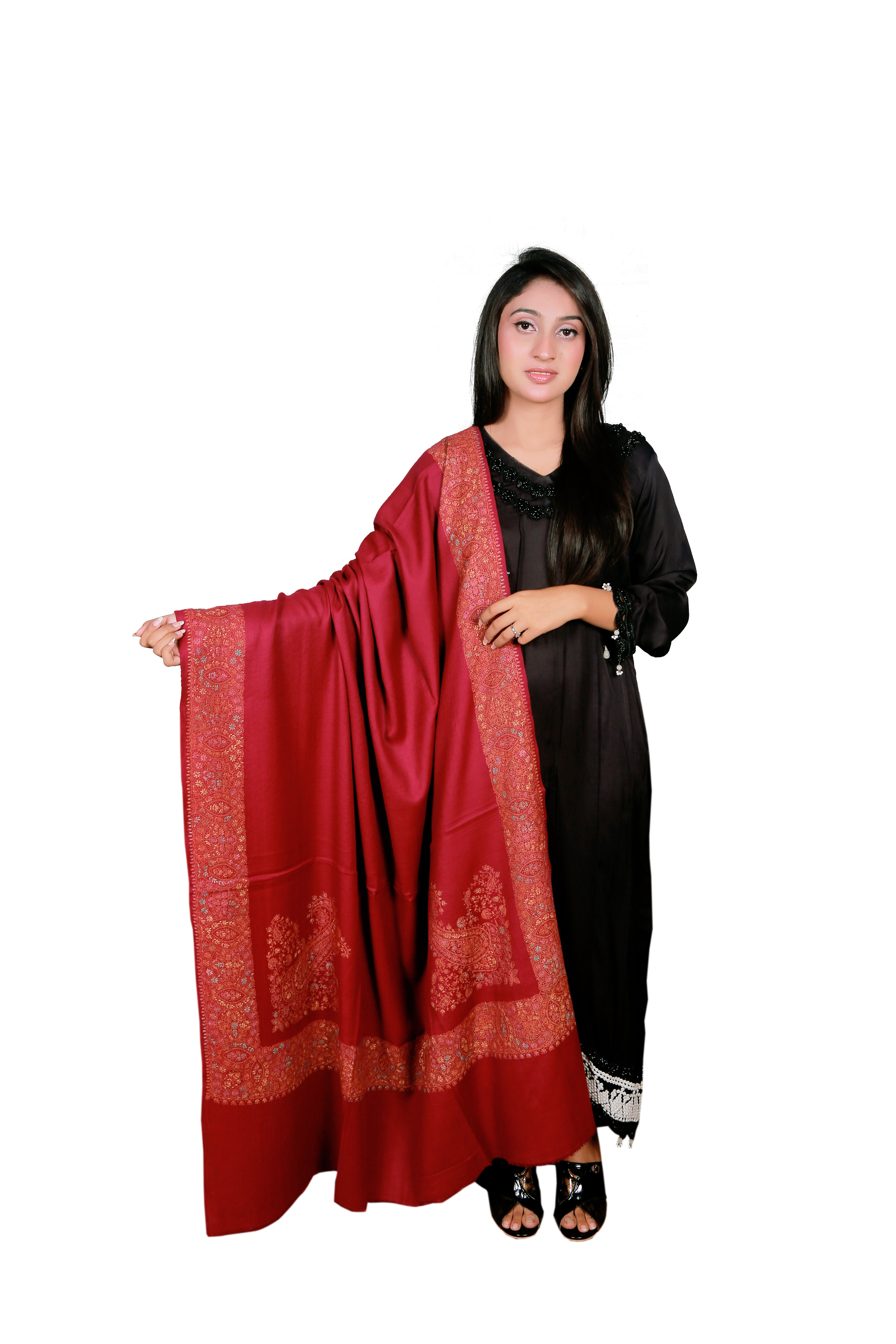 Red Love Shawl, Sozni Embroidery