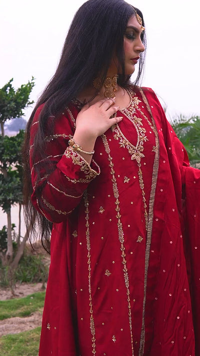 Anarkali Frock Paired With Jamawar Sharara